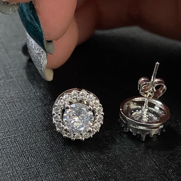 sale!925 Sterling Silver Halo Earrings - Picture 2 of 4